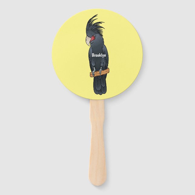 Palm cockatoo bird cartoon illustration  hand fan (Front)