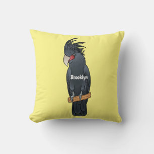 Palm cockatoo bird cartoon illustration throw pillow