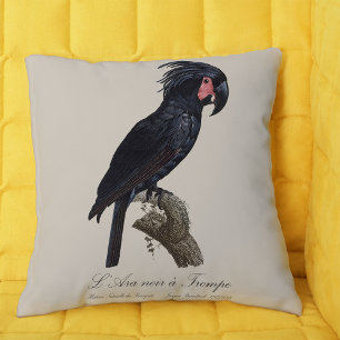 Palm Cockatoo, Probosciger aterrimus parrot, retro Throw Pillow