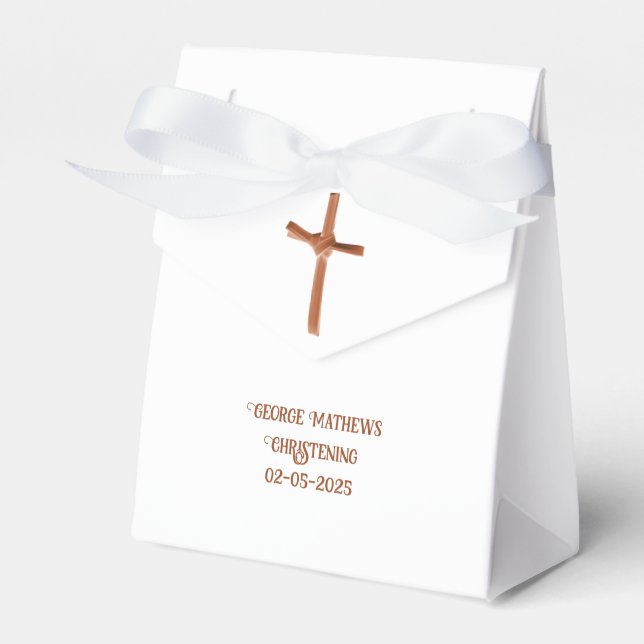 Palm Cross Personalized, Christening or  Communion Favor Box (Front Side)