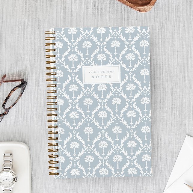 Palm Damask Personalized Notebook | Blue Mist (Creator Uploaded)