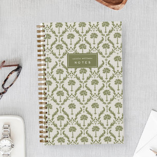 Palm Damask Personalized Notebook   Heritage Olive