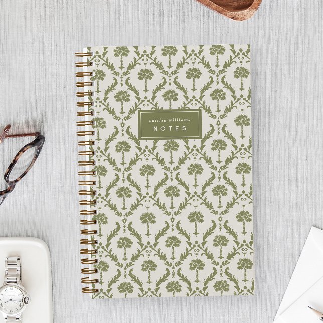 Palm Damask Personalized Notebook | Heritage Olive (Creator Uploaded)