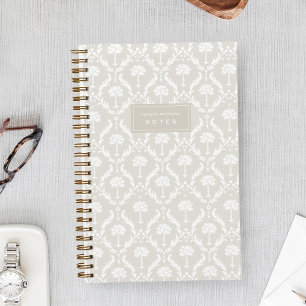 Palm Damask Personalized Notebook   Linen Beige
