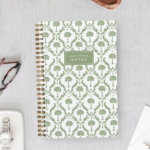 Palm Damask Personalized Notebook Sage Green