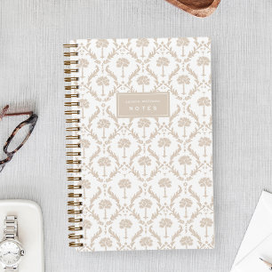 Palm Damask Personalized Notebook   Sand Beige