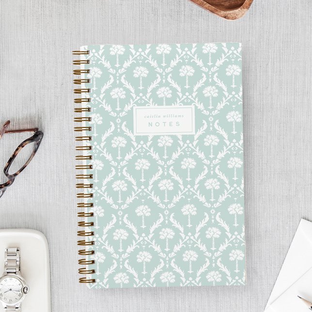 Palm Damask Personalized Notebook | Seaspray (Creator Uploaded)