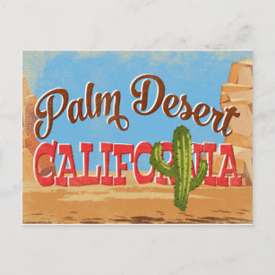 Palm Desert California Cartoon Desert Retro Travel Postcard