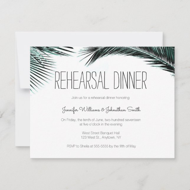 Palm destination rehearsal dinner invitations (Front)