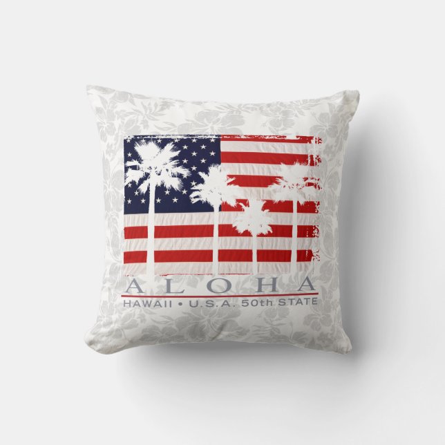 Palm Drapeau Hawaii Aloha Patriotique Coussin déco (Recto)