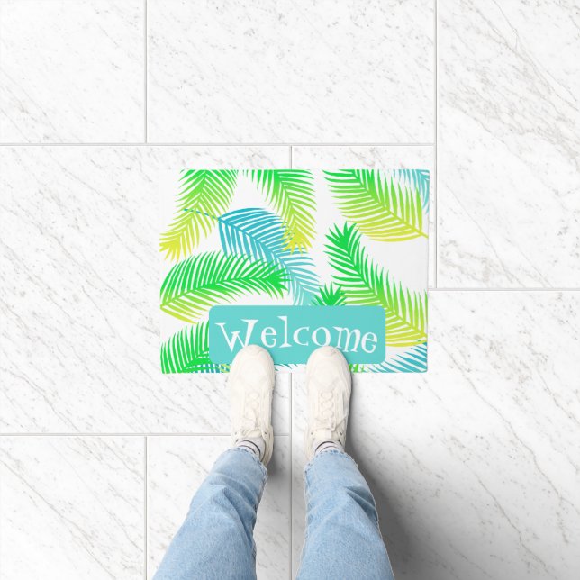 Palm Feuille Motif Bienvenue Porte tapis Tropical  (Intérieur)