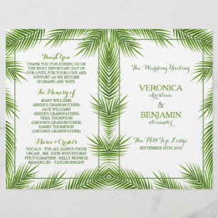 Palm Feuille Tropical Beach Wedding Programme