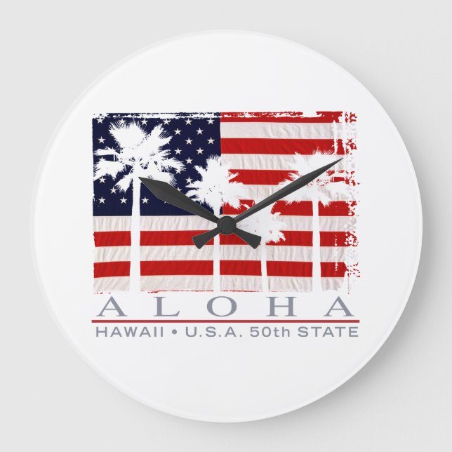 Palm Flag Hawaii Aloha Patriotic Wall Clock (Front)