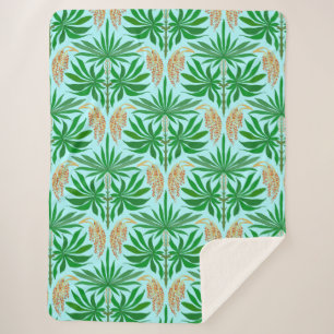Palm Flowers Tropical Pattern Sherpa Blanket