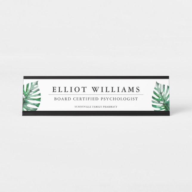 Palm Fonds Professional Personalized White Desk Name Plate (Front)