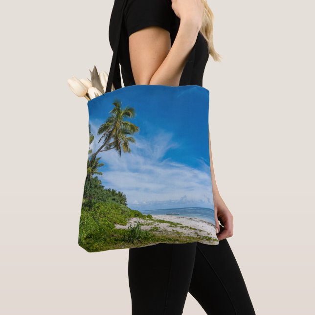 Palm Fringed Kolovai Beach Tote Bag (Close Up)