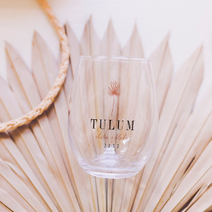 Palm Frond Destination Wedding Favour Stemless Wine Glass
