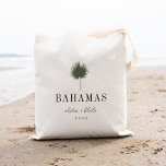 Palm Frond Destination Wedding Welcome Tote Bag<br><div class="desc">Welcome guests to your destination wedding with these chic and modern personalized tote bags. Design features a dark green palm frond illustration with your wedding destination beneath (shown with Bahamas) in classic serif lettering. Add your names beneath in handwritten cursive script, as well as the year. Colours can be changed...</div>