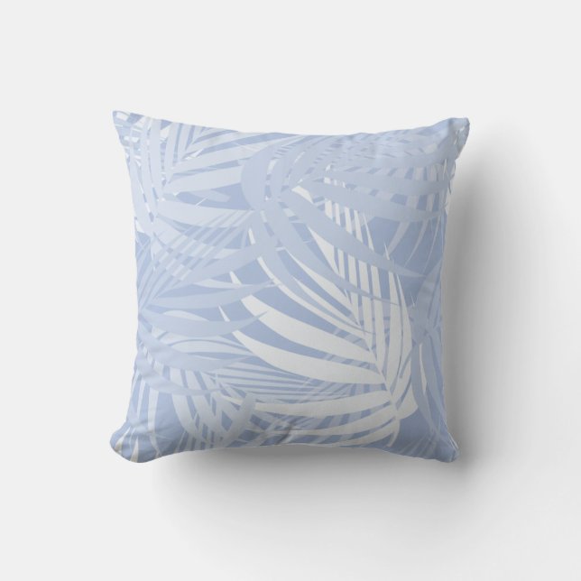Palm Frond Pattern in Light Blue Throw Pillow (Front)