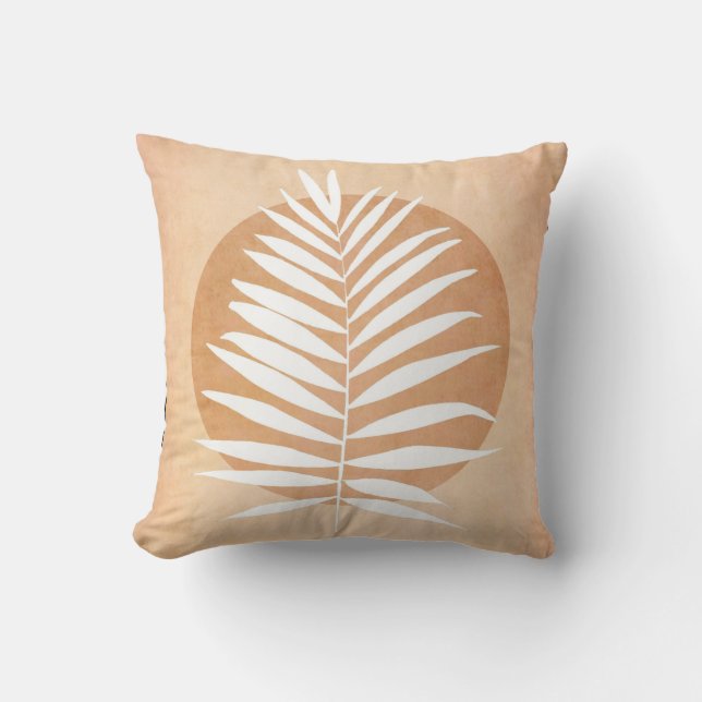 Palm Frond White Throw Pillow (Front)