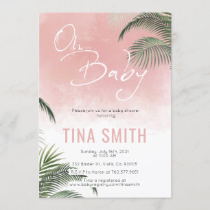 Palm Fronds Hawaiian Tropical Trendy Modern Pink Invitation