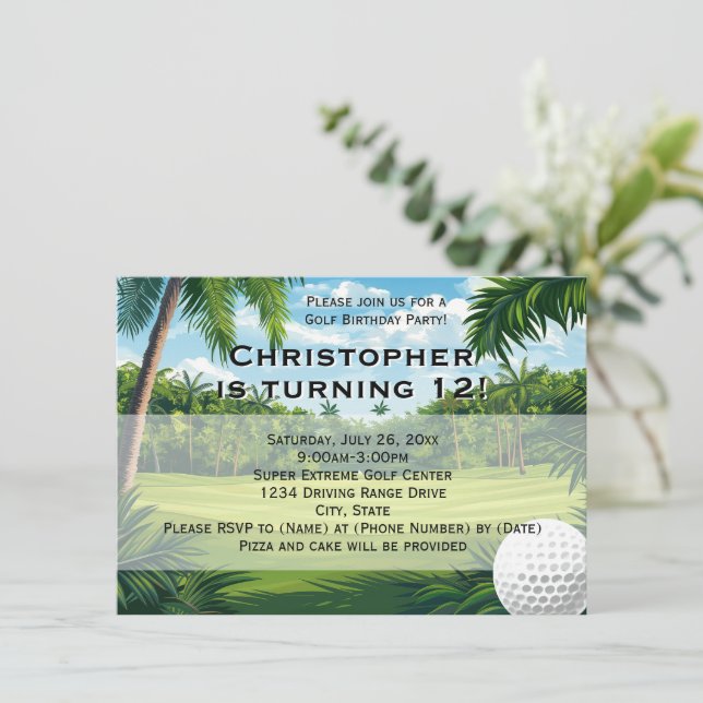 Palm Golf pittoresque Anniversaire Fête Invitation (Debout devant)