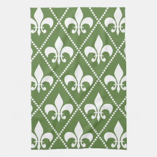 Palm Green Fleur de Lis Kitchen Towel