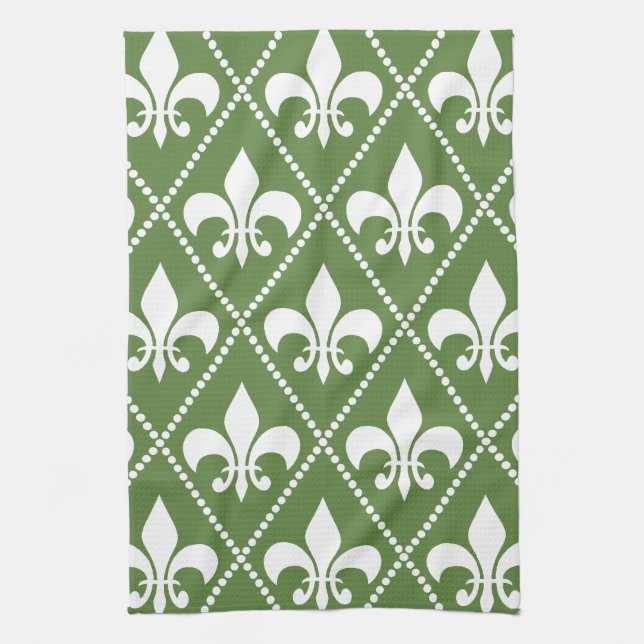 Palm Green Fleur de Lis Kitchen Towel (Vertical)