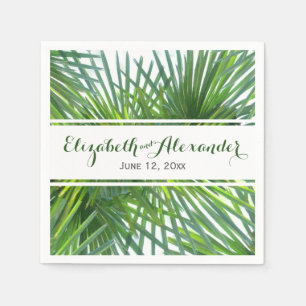 Palm Greenery Names and Date Wedding Napkin