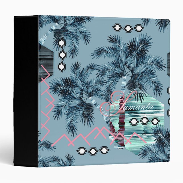 Palm Hawaiian blue black monogram personalized Binder (Front/Spine)