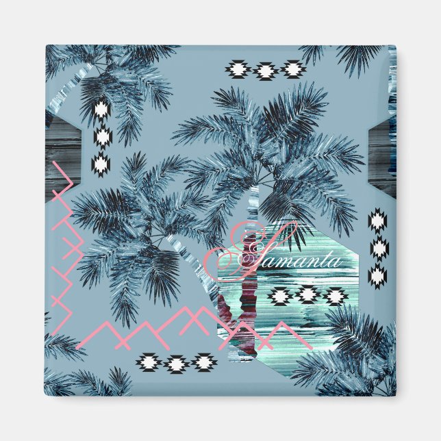 Palm Hawaiian blue black monogram personalized Magnet (Front)