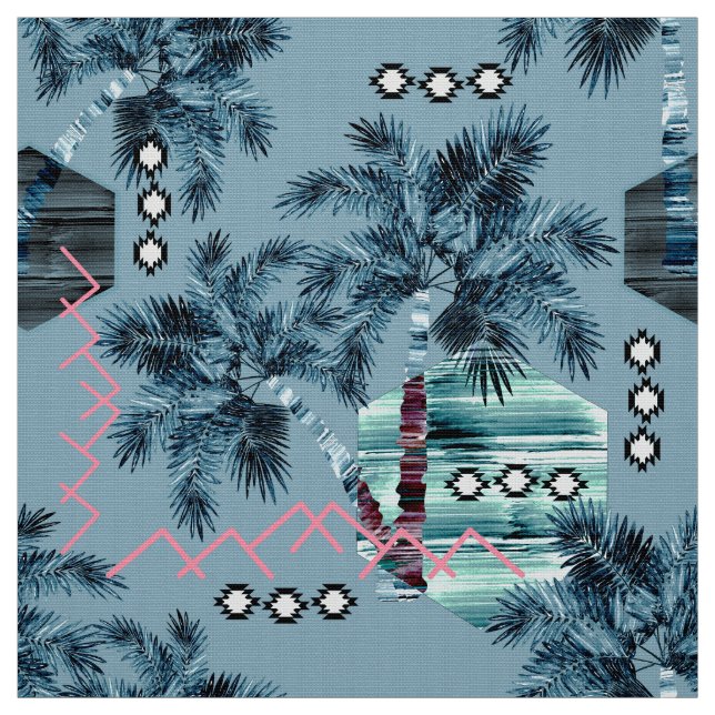 Palm Hawaiian blue black monogram personalized sun Fabric (Swatch)