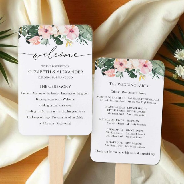 Palm Hibiscus Tropical Ceremony Program Sign Hand Fan (Creator Uploaded)