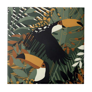 palm leaf bird on tree branch tiles