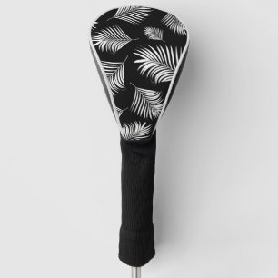 Palm Leaf Black White Tropical Pattern Golf Head Cover