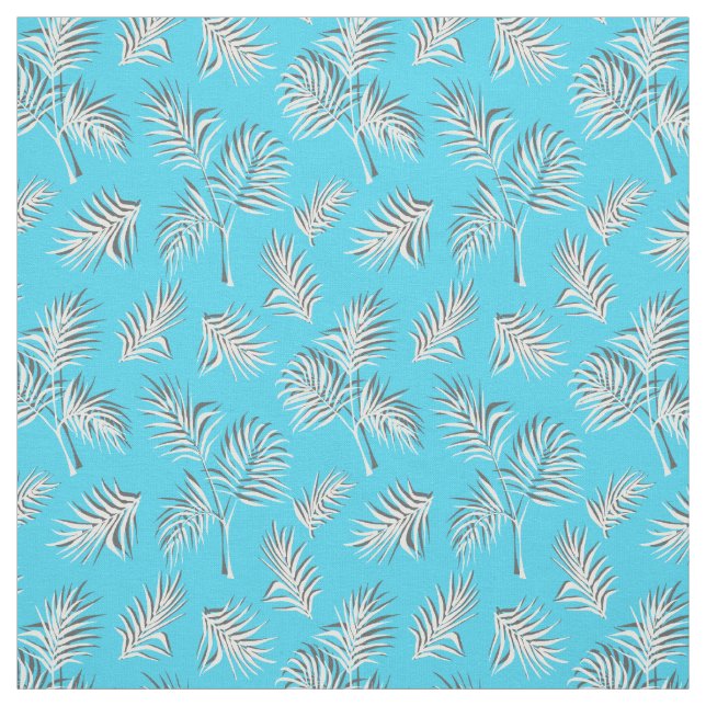 Palm Leaf Blue White Pattern Fabric (Swatch)