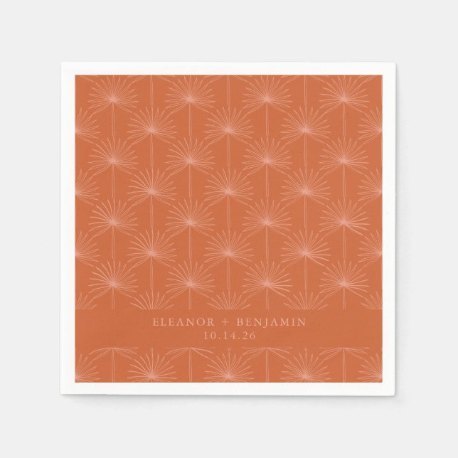 Palm Leaf Botanical Burnt Orange Custom Wedding Napkin (Front)