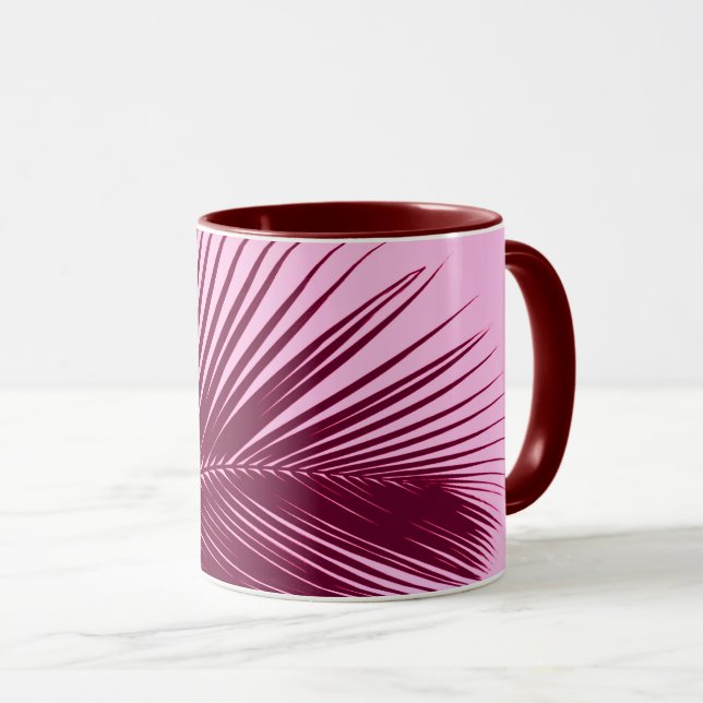 Palm leaf - burgundy and pink mug (Front Right)