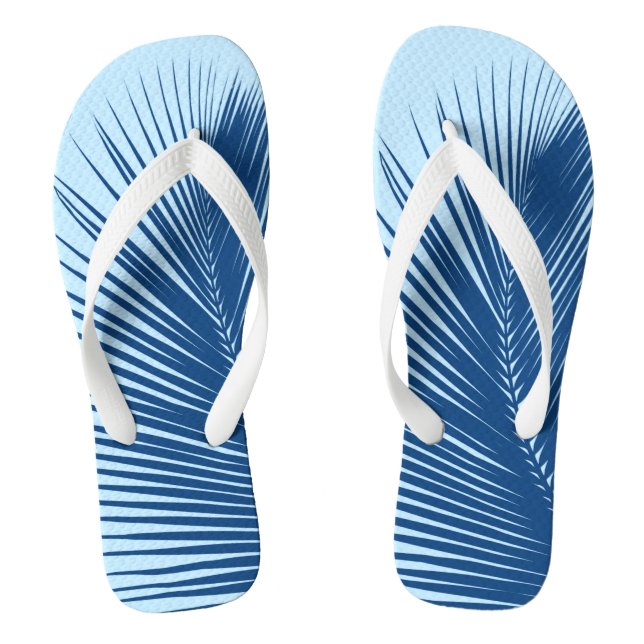 Palm leaf - cobalt and sky blue flip flops (Footbed)