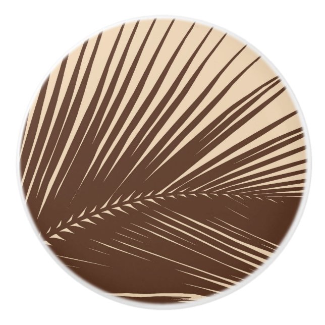 Palm leaf - Dark brown and tan Ceramic Knob (Front)