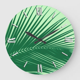 Palm leaf - emerald and lime green large clock