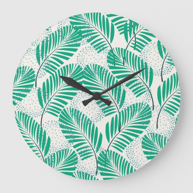 Palm Leaf Floral: White Vintage Large Clock (Front)