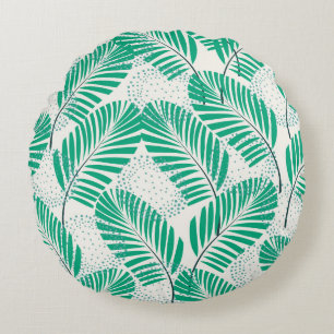 Palm Leaf Floral: White Vintage Round Pillow