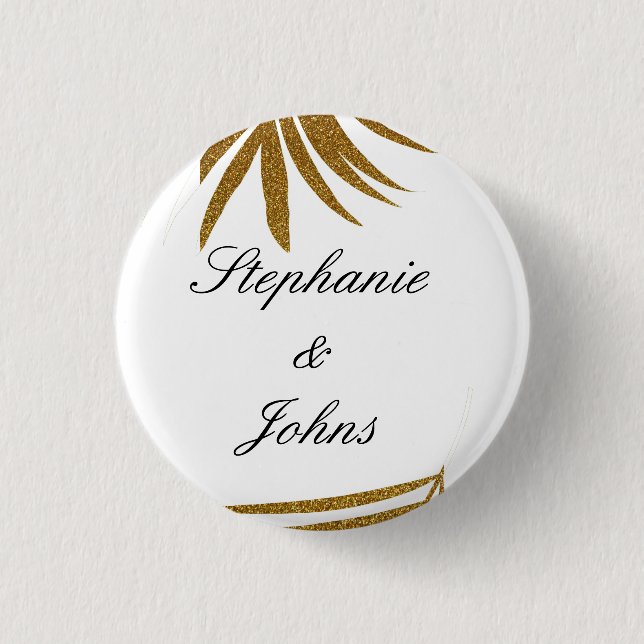 Palm Leaf Gold Glitter Custom Couple Name Tropical 1 Inch Round Button (Front)