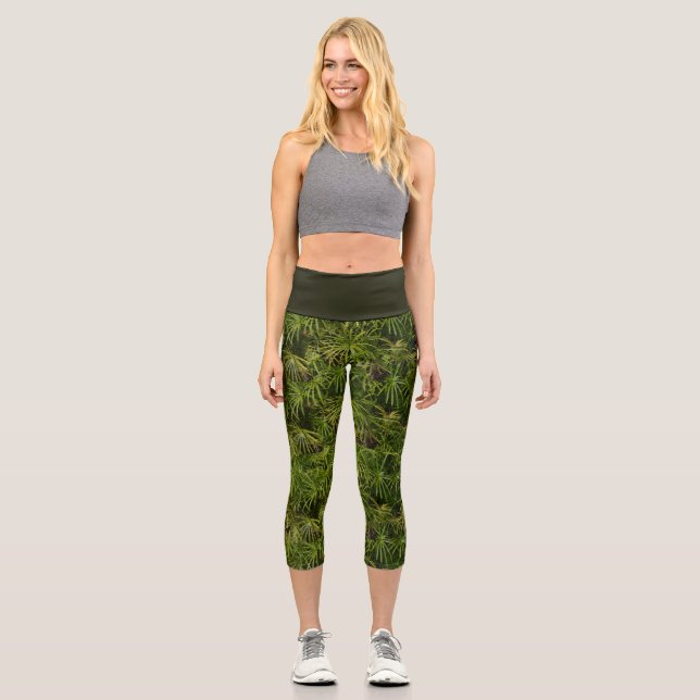 Palm Leaf Green High Waisted Capris (Front)