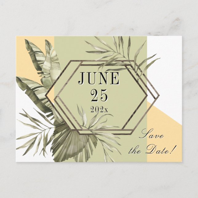 Palm Leaf Green Save the Date Carte postale (Devant)
