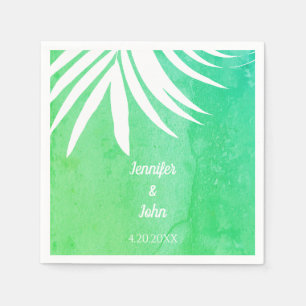 Palm Leaf Green Vintage Watercolor Rustic Wedding Napkin
