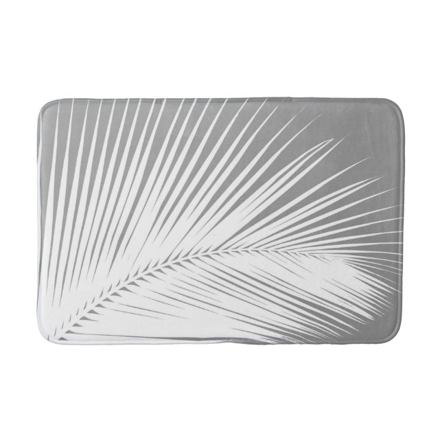 Palm leaf - grey and white bath mat (Front)