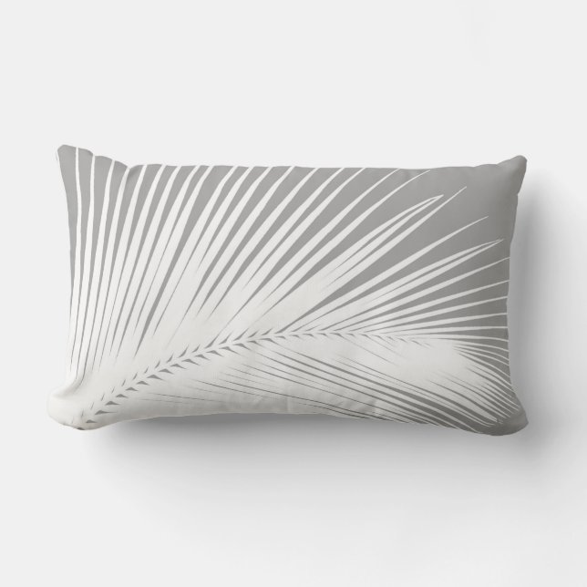 Palm leaf - grey and white lumbar pillow (Front)