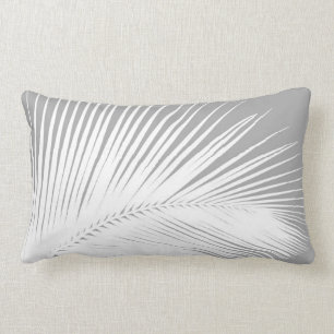 Palm leaf - grey and white lumbar pillow